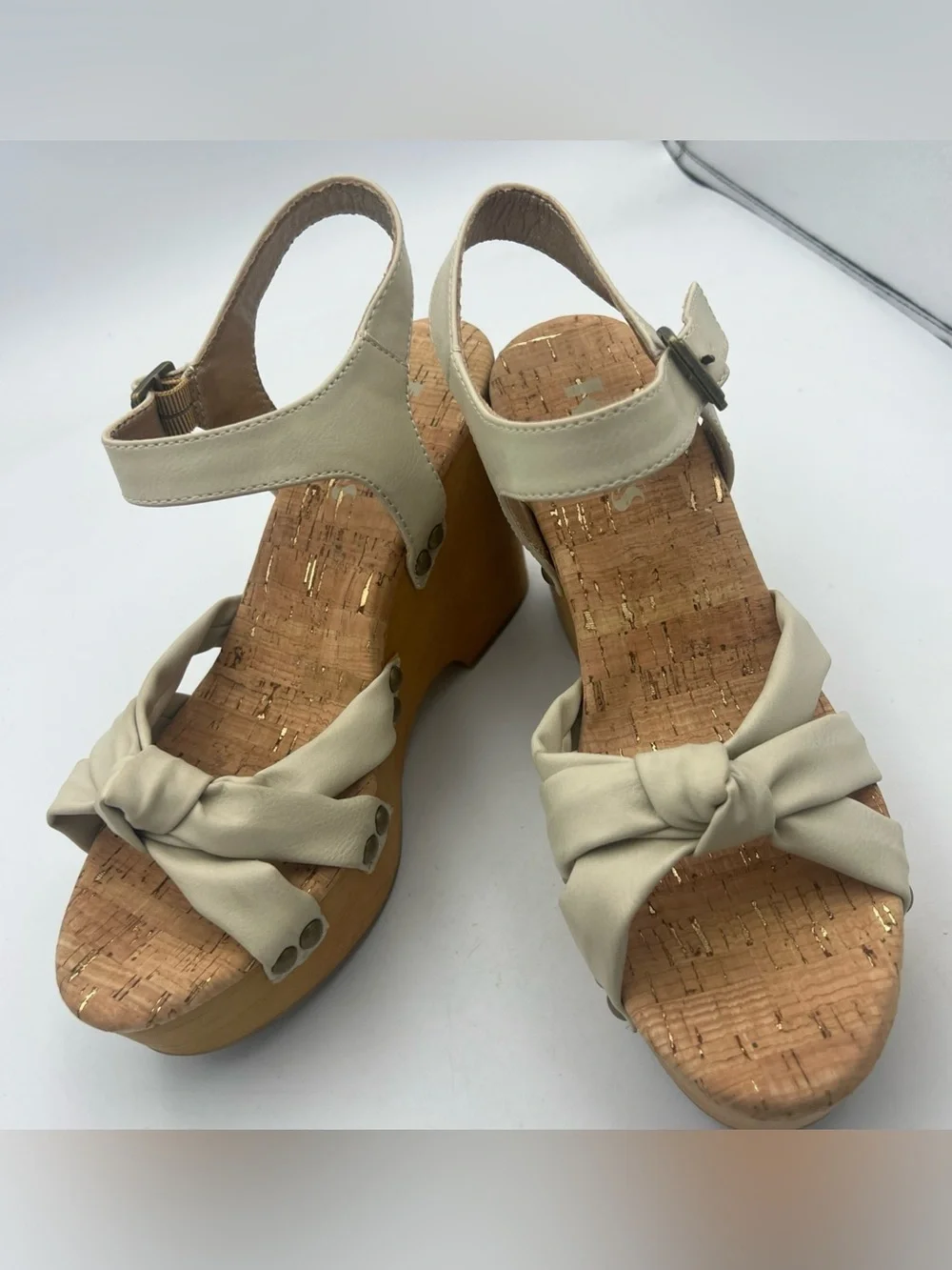 KORKS Dawson Wedge Wood Platform  Boho Style Cream Sandal Women’s Size 8 NEW